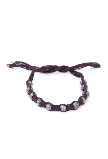 Set Of 2: Lopa Brown Thread & Antique Plated Brass Beaded Anklets